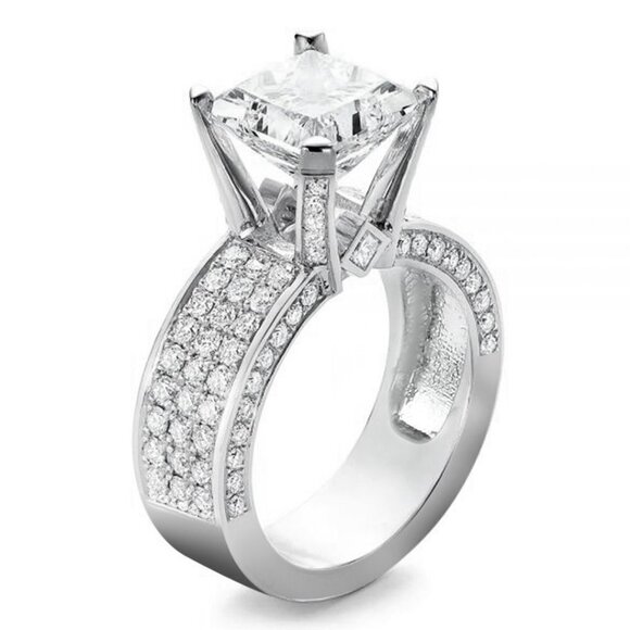 Three Layer Full Zircon Square Shiny Princess Cut Luxury Rings for Women… - Picture 1 of 6